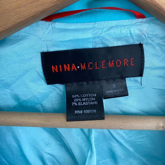 Nina McLemore Turquoise Blazer Jacket Women Size 8 Open Front Stretch - Picture 4 of 15
